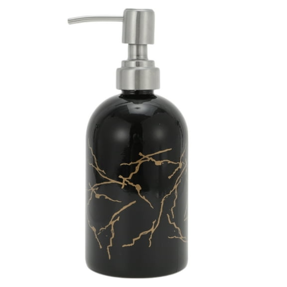 Unique Bargains 1 Pc Durable Cylinder Marble Soap Dispenser 13.53oz Black Silver Tone