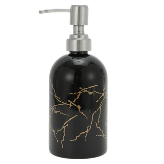 Unique Bargains 1 Pc Durable Cylinder Marble Soap Dispenser 13.53oz Black Silver Tone