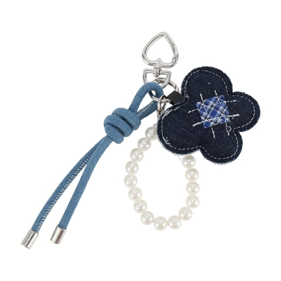 Unique Bargains 1 Pc Durable Denim Butterfly Handbag Charm Decorative Keychain Light Blue, Black