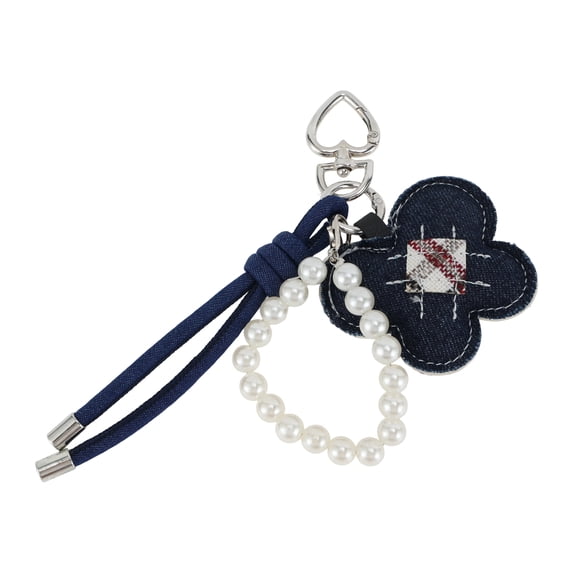 Unique Bargains 1 Pc Durable Denim Butterfly Handbag Charm Decorative Keychain Navy, Black