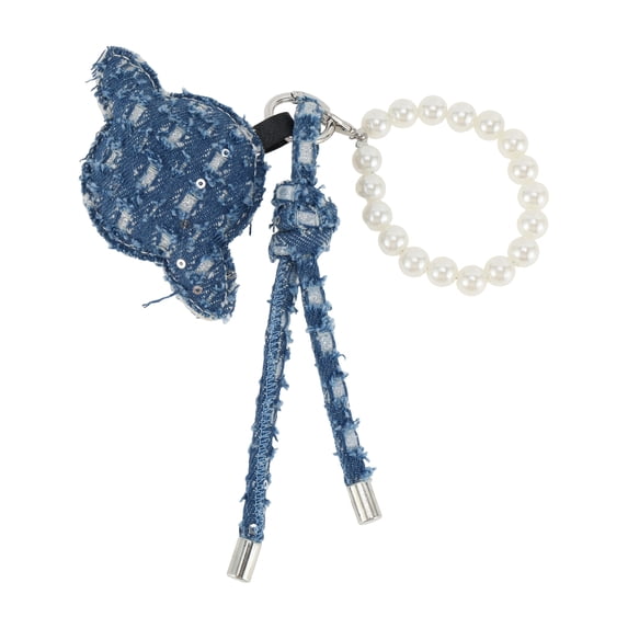 Unique Bargains 1 Pc Durable Denim Planet Handbag Charm Decorative Keychain Dark Blue