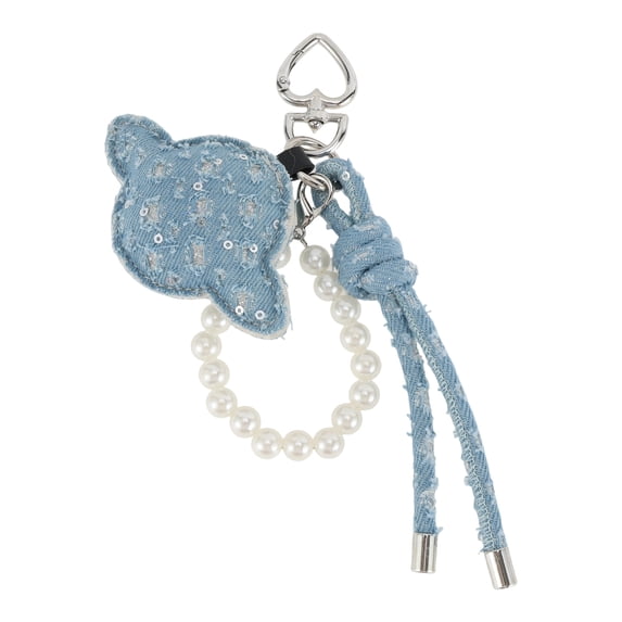 Unique Bargains 1 Pc Durable Denim Planet Handbag Charm Decorative Keychain Light Blue