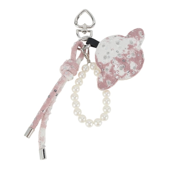 Unique Bargains 1 Pc Durable Denim Planet Handbag Charm Decorative Keychain Pinkish White