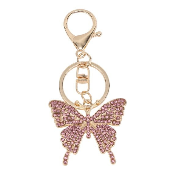 Unique Bargains 1 Pc Durable Diamond-studded Colorful Butterfly Handbag Charm Decorative Keychain Pink