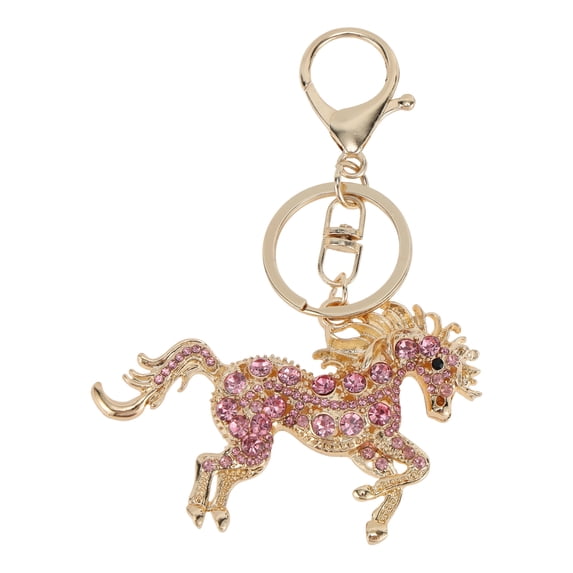 Unique Bargains 1 Pc Durable Diamond-studded Horse Handbag Charm Decorative Keychain Pink
