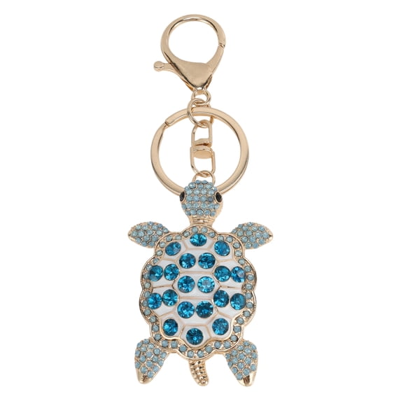 Unique Bargains 1 Pc Durable Diamond-studded Turtle Handbag Charm Decorative Keychain Blue