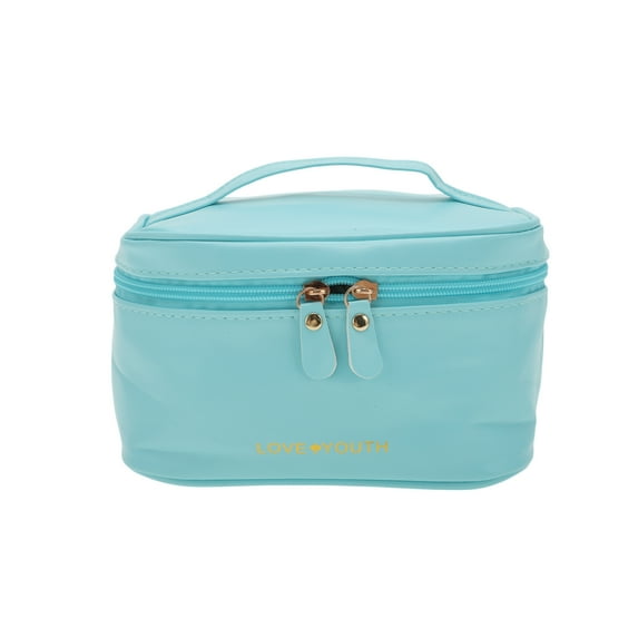 Unique Bargains 1 Pc Durable Drawstring Makeup Bag for Vacation Business Travel PU Blue