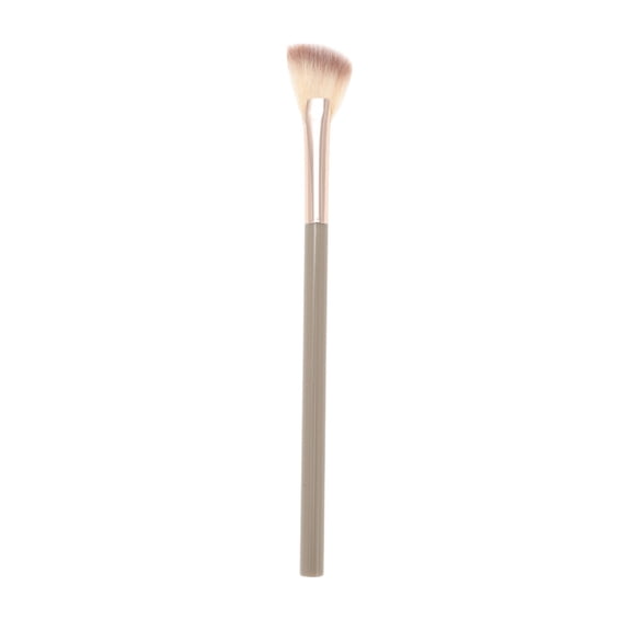 Unique Bargains 1 Pc Durable Fan-shaped Highlighter Brush Light Coffee Color Nylon Hair Aluminum Tube Plastic Handle
