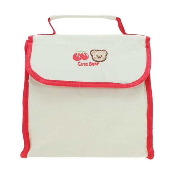 Unique Bargains 1 Pc Durable Flip Cover Lunch Bag Beige Red