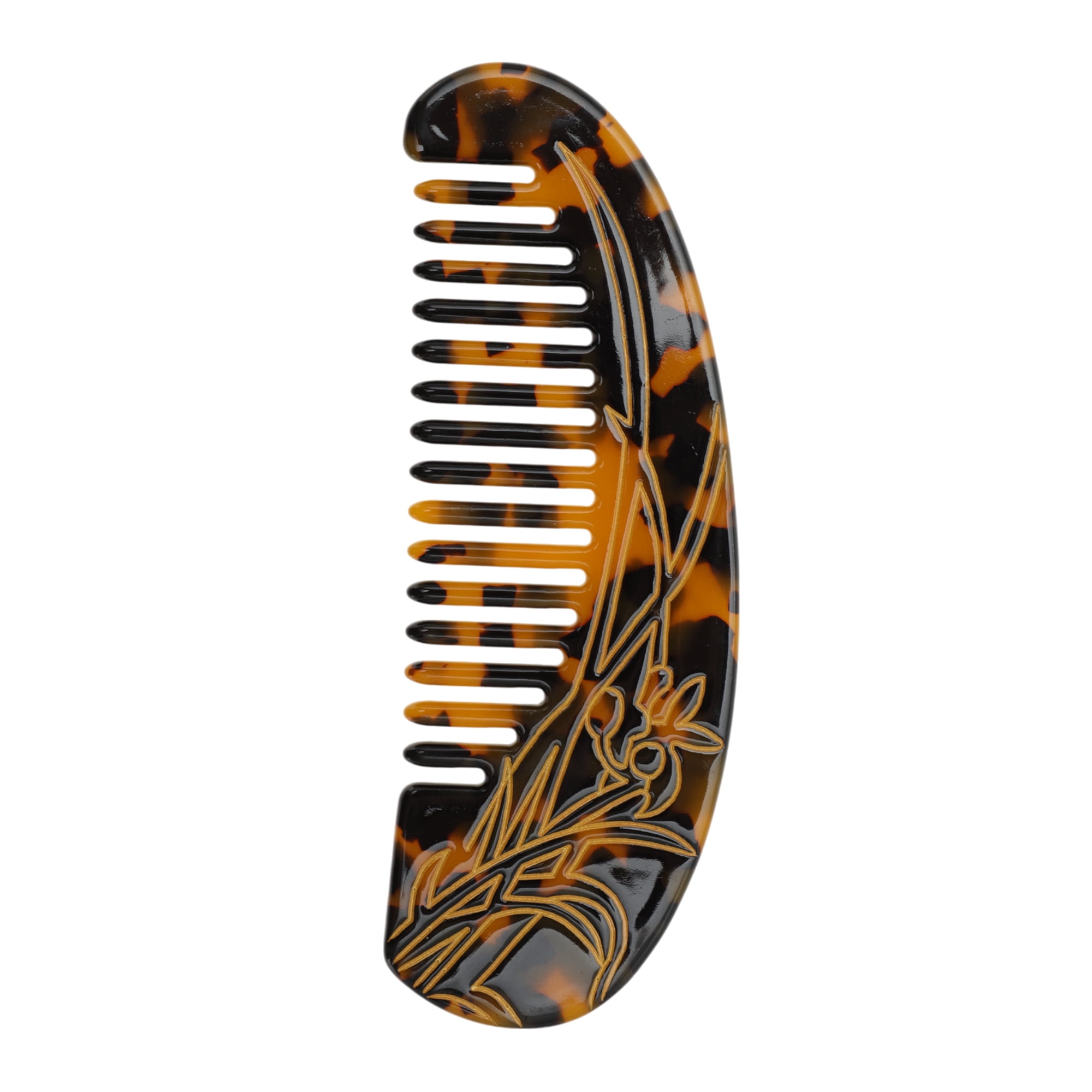 Unique Bargains 1 Pc Durable Floral Half Round Hair Comb Tortoiseshell Color