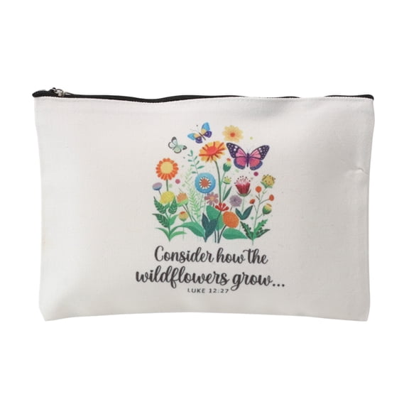 Unique Bargains 1 Pc Durable Flower Butterfly Pattern Makeup Bag White Canvas
