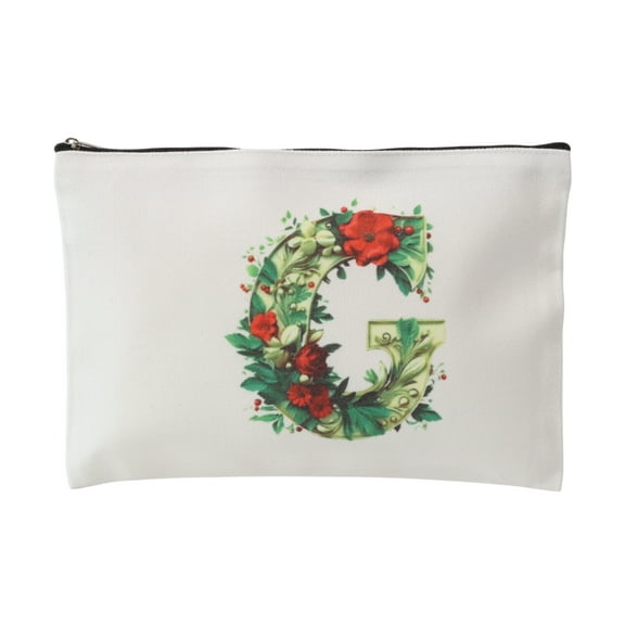 Unique Bargains 1 Pc Durable Flower Letter G Makeup Bag White Canvas