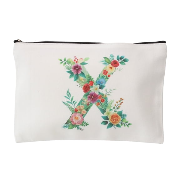 Unique Bargains 1 Pc Durable Flower Letter Pattern Makeup Bag White Canvas