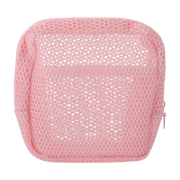 Unique Bargains 1 Pc Durable Grid Makeup Bag Pink Polyester