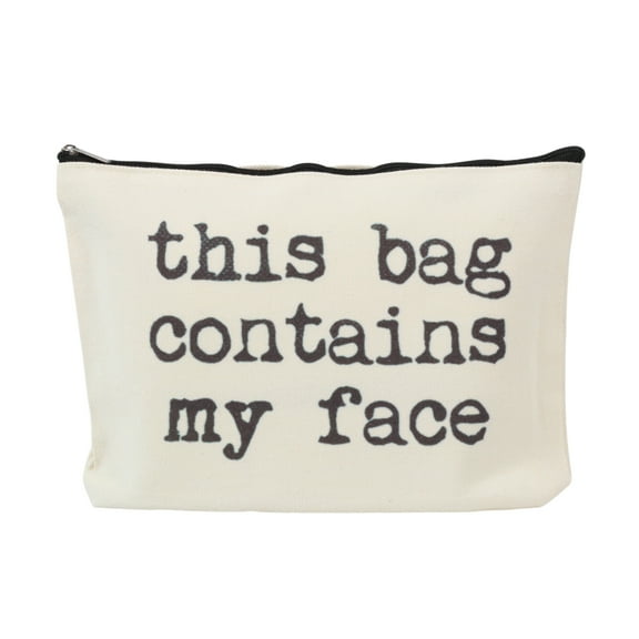 Unique Bargains 1 Pc Durable Letter Slogan Print Makeup Bag Beige Canvas