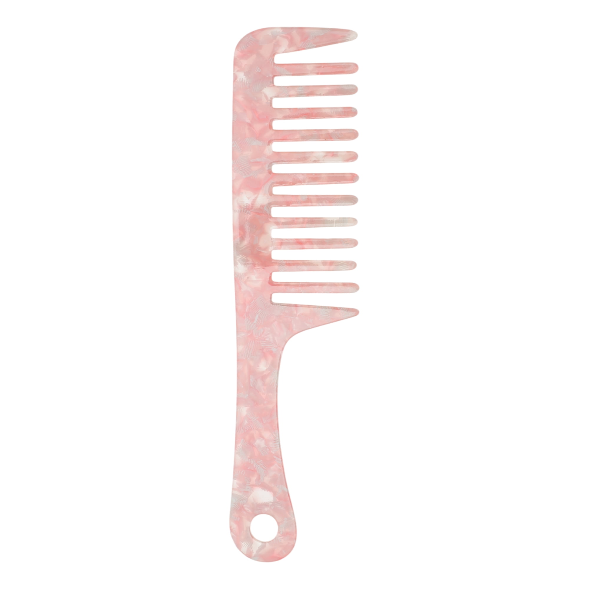Unique Bargains 1 Pc Durable Marble Handle Hair Comb for All Hair Types Styles Pink