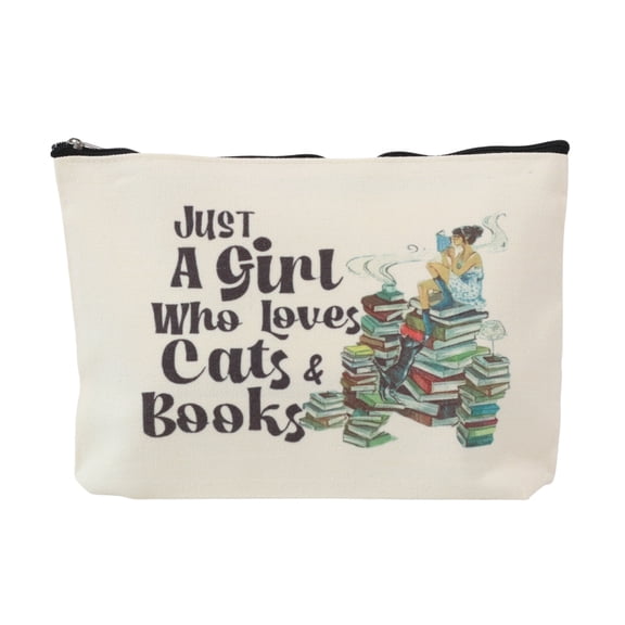 Unique Bargains 1 Pc Durable Reading Slogan Print Makeup Bag Beige Canvas