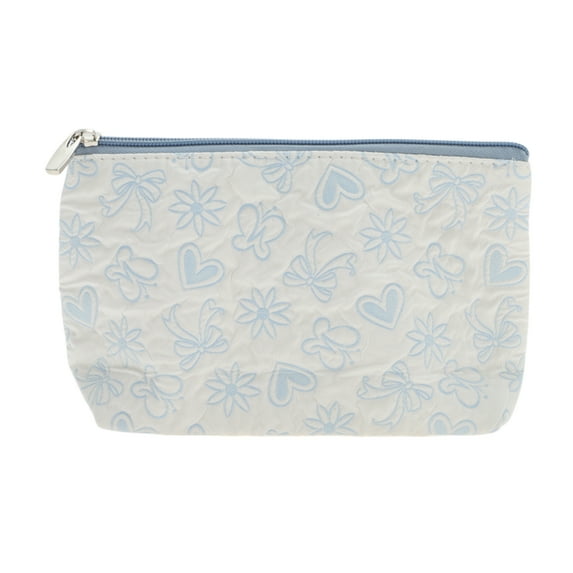 Unique Bargains 1 Pc Durable Rectangle Flat Hearts Makeup Bag for Travel Small Blue Polyester