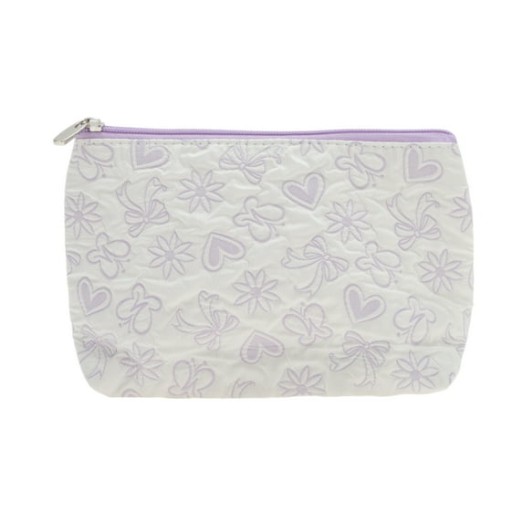 Unique Bargains 1 Pc Durable Rectangle Flat Hearts Makeup Bag for Travel Small Purple Polyester