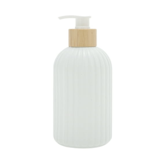 Unique Bargains 1 Pc Durable Round Bottom Vertical Stripe Soap Dispenser 13.53oz White