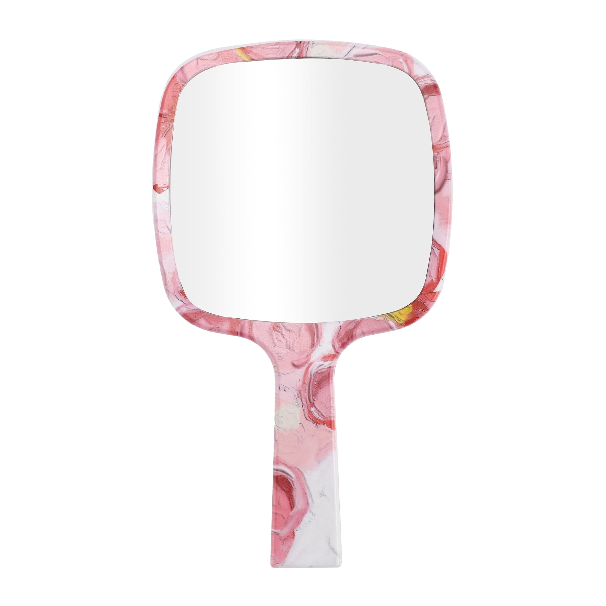 Unique Bargains 1 Pc Durable Square Handheld Mirror for Business Travel Red Yellow Pink