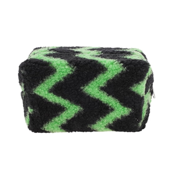 Unique Bargains 1 Pc Durable Stripes Makeup Bag Black Green Fleece