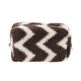 thumbnail image 1 of Unique Bargains 1 Pc Durable Stripes Makeup Bag Coffee Color White Fleece, 1 of 4
