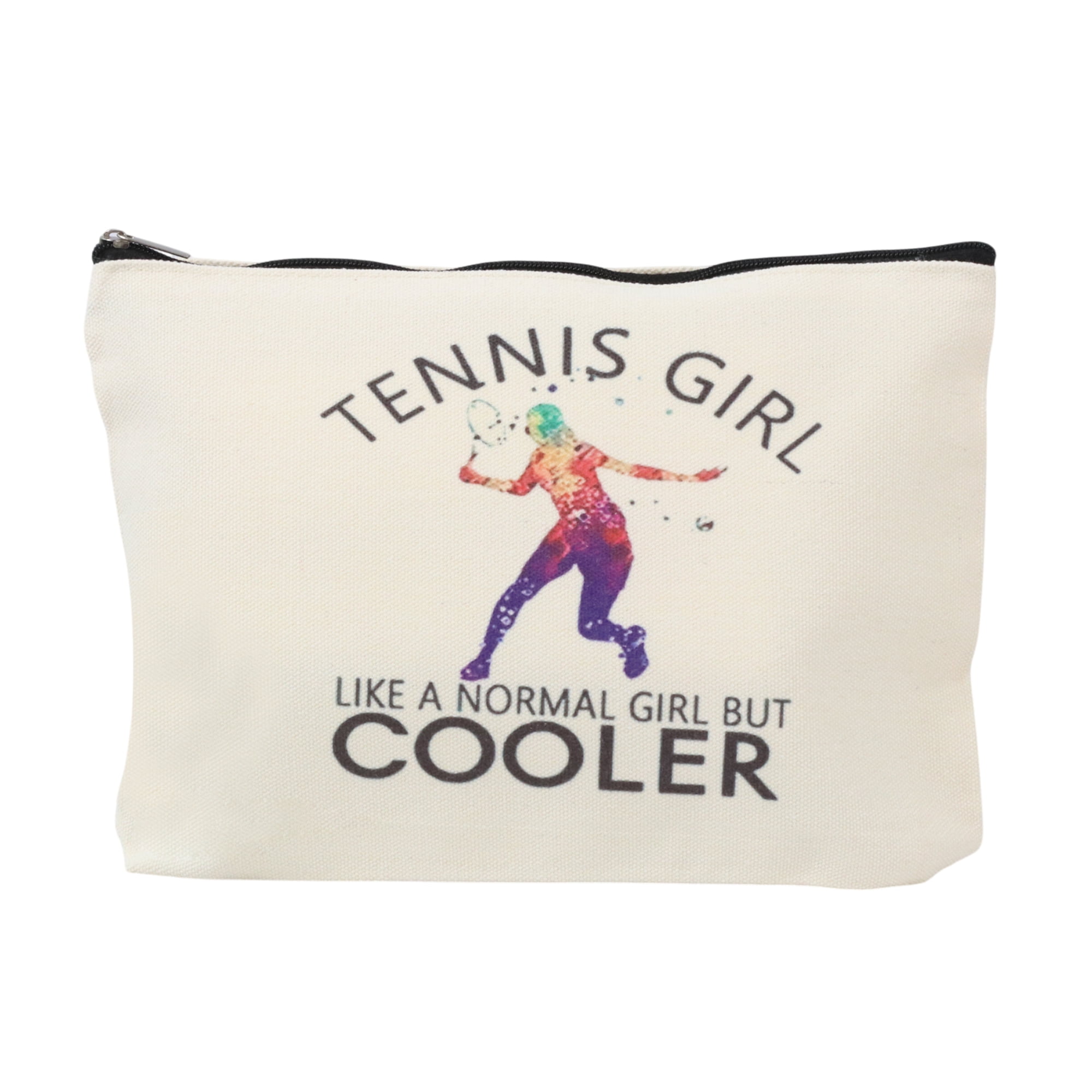 Unique Bargains 1 Pc Durable Tennis Figure Pattern Makeup Bag in Beige Color for Women