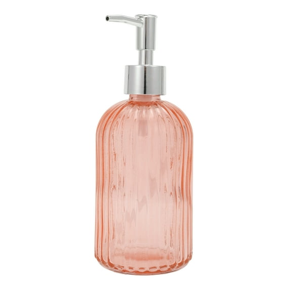Unique Bargains 1 Pc Durable Vertical Stripes Soap Dispenser 13.53oz Orange Silver Tone