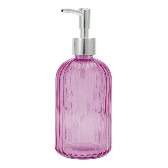 Unique Bargains 1 Pc Durable Vertical Stripes Soap Dispenser 13.53oz Purple Silver Tone