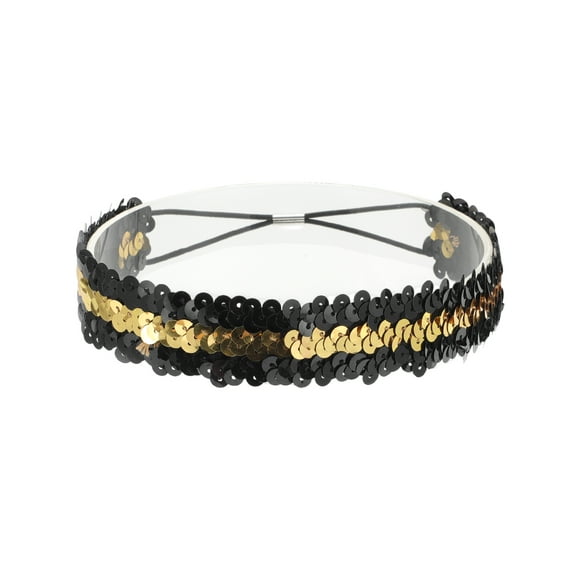 Unique Bargains 1 Pc Elastic Band Sequins Headbands for Women Black Gold Tone