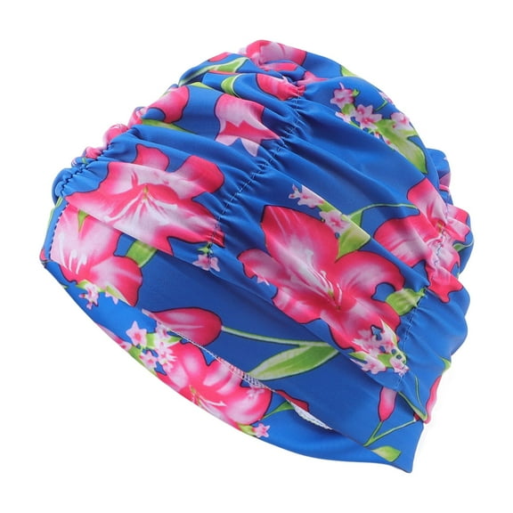 Unique Bargains 1 Pc Elasticity Lilies Pattern Swim Cap 5.91"x9.25" Blue Pink