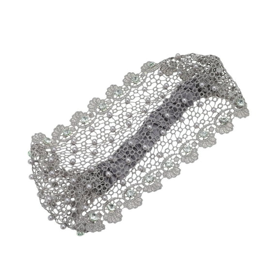 Unique Bargains 1 Pc Elegant Bead Hollow Wide Headwrap Gray