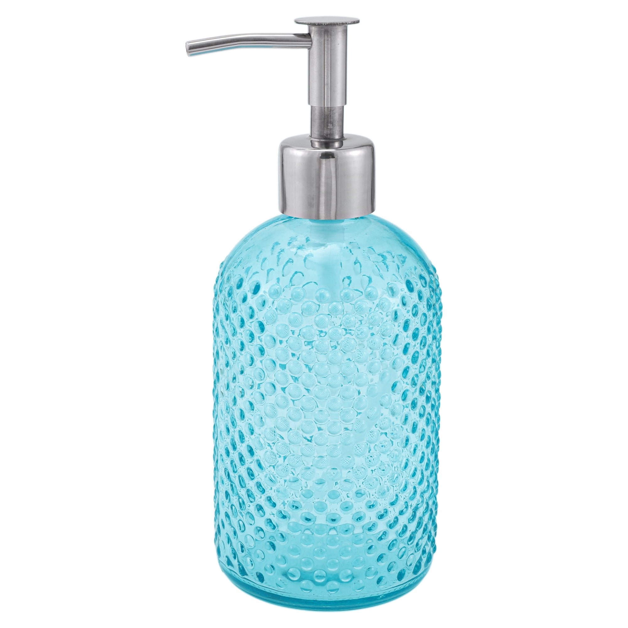 Unique Bargains 1 Pc Elegant Circle Raindrop Pattern Soap Pump Dispenser for Bathroom 13.52oz Blue Silver Tone