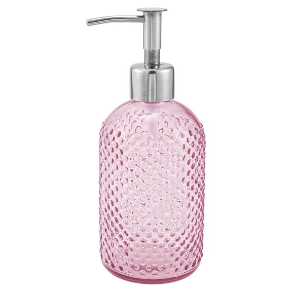 Unique Bargains 1 Pc Elegant Circle Raindrop Pattern Soap Pump Dispenser for Bathroom 13.52oz Pink Silver Tone