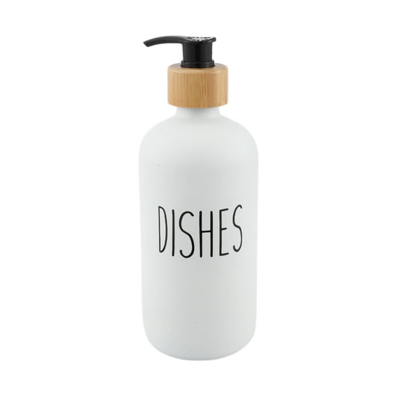 Unique Bargains 1 Pc Elegant Contains the Letters DISHES Soap Pump Dispenser for Bathroom 16.9oz White