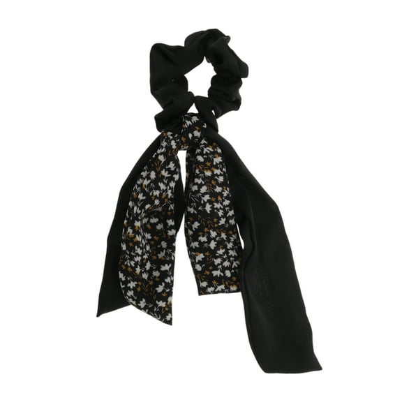 Unique Bargains 1 Pc Elegant Double-layer ribbon pearl Scrunchies Hair Elastic Band black