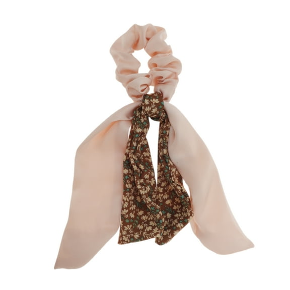 Unique Bargains 1 Pc Elegant Double-layer ribbon pearl Scrunchies Hair Elastic Band pink