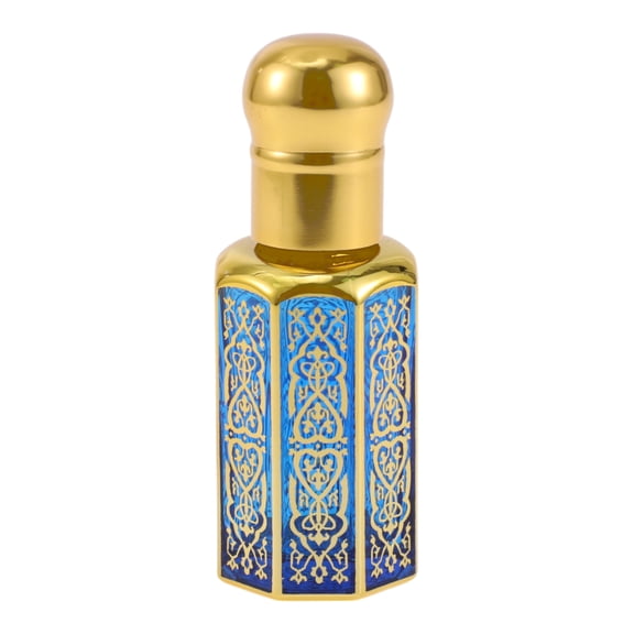 Unique Bargains 1 Pc Elegant Essential Oil Bottle for Bathroom 0.4oz Gold Tone Blue