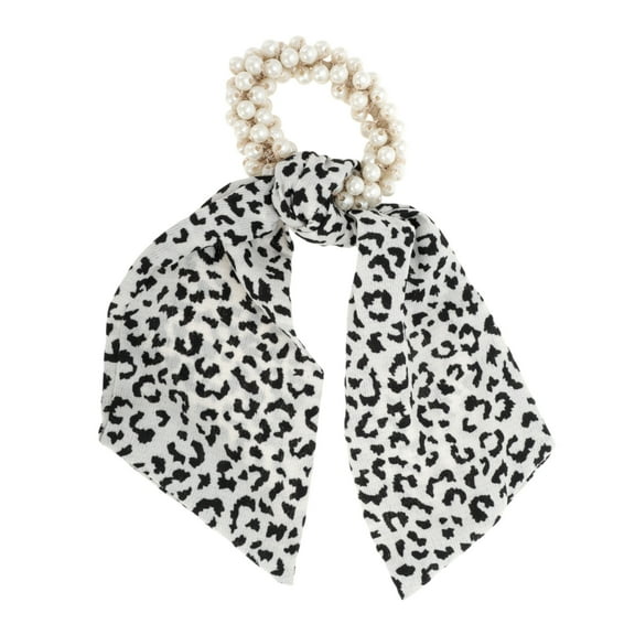 Unique Bargains 1 Pc Elegant Flower Pearl Ribbon Hair Elastic Band Beige White Black