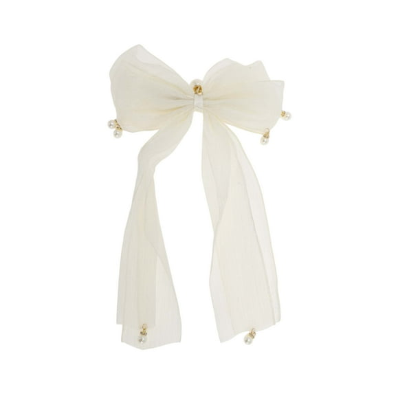 Unique Bargains 1 Pc Elegant Forged Long Ribbon Bow Hair Clips White