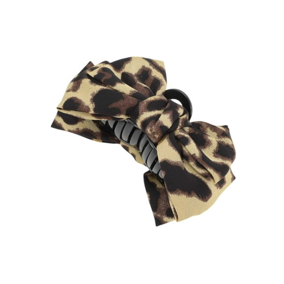 Unique Bargains 1 Pc Elegant Leopard Print Bow Hair Clips Yellow Brown