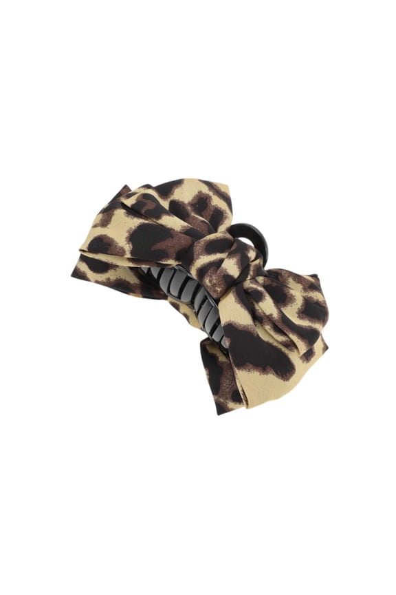 1 Pc Elegant Leopard Print Bow Hair Clips Yellow Brown