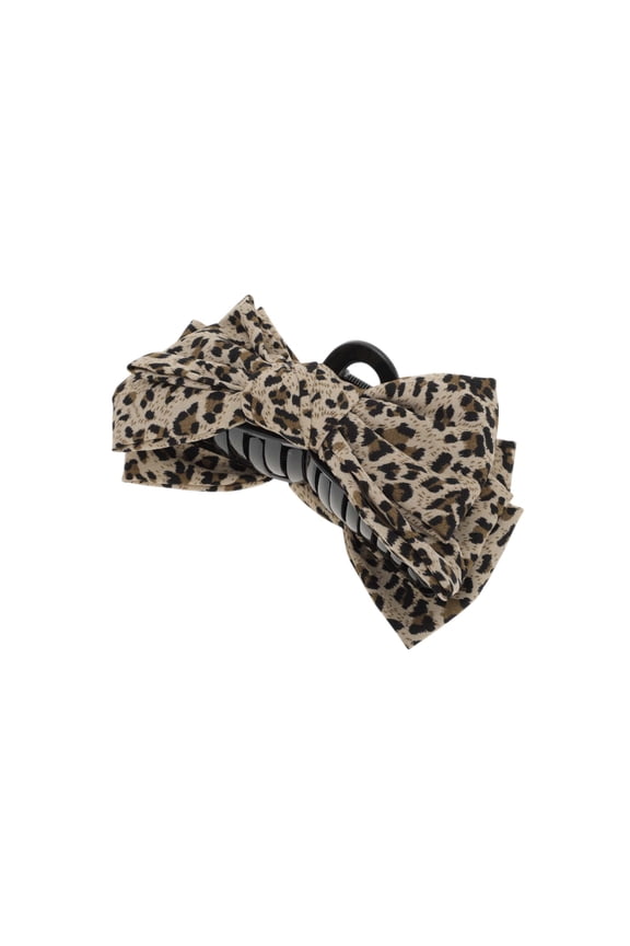 1 Pc Elegant Leopard Print Bow Hair Clips Yellow Brown