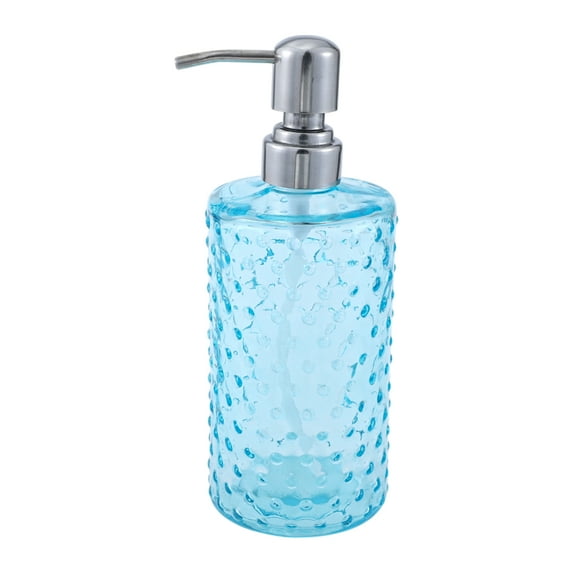 Unique Bargains 1 Pc Elegant Polka Dot Pattern Soap Pump Dispenser for Bathroom 16.9oz Blue Silver Tone