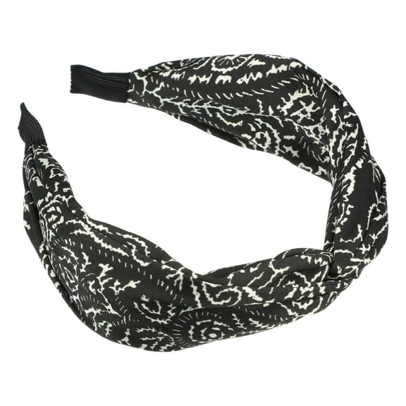 Unique Bargains 1 Pc Elegant Printed Knotted Headwrap for Women for Girls 6.69"x2.17" Black