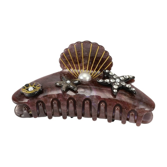 Unique Bargains 1 Pc Elegant Scallop Hair Clips Hairdo Clips for Women 4.06"x1.73"x2.20" Brown