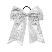 Unique Bargains 1 Pc Elegant Sequins Bow Hair Ties for Home White
