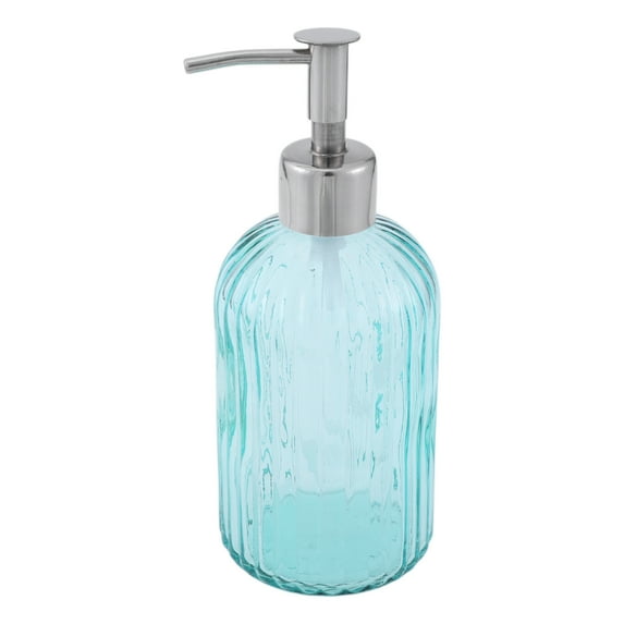 Unique Bargains 1 Pc Elegant Soap Pump Dispenser for Bathroom 13.52oz Blue Silver Tone