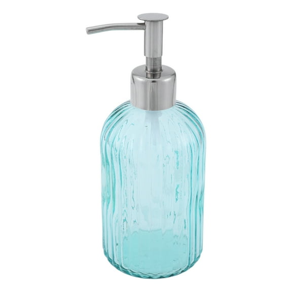 Unique Bargains 1 Pc Elegant Soap Pump Dispenser for Bathroom 13.52oz Blue Silver Tone